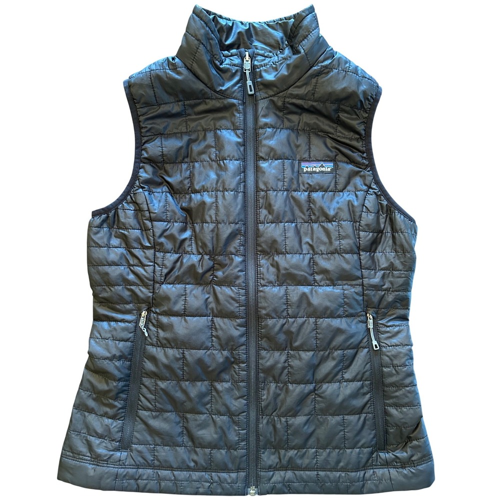 Patagonia Nano Puff Vest Womens Small Black Quilted Primaloft 84247 Moen Logo